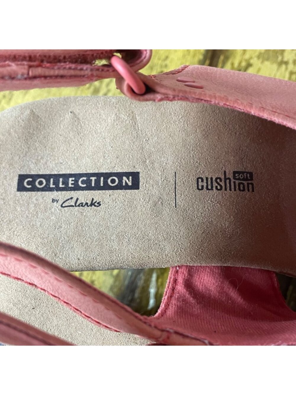 Clarks Collection Annadel Bari Coral Nubuck Leather Slip On Wedge Sandals Sz 10 - Picture 6 of 10